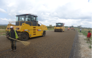 Pneumatic tire rollers being used for Surface dressing (First Seal application)